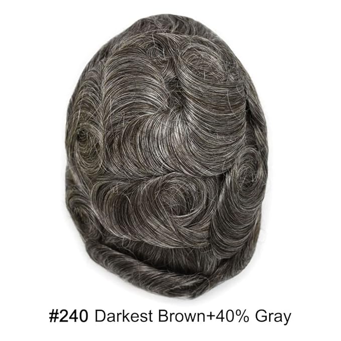 FACE MIRACLE Lace Front Mens Toupee Human Hair System Lace Center Toupee for Men Thin Skin PU Around Hair Replacement System V-Looped Mens Hair Wig 8"X10" #240 2# DARKEST BROWN WITH 40% SYNTHETIC GREY