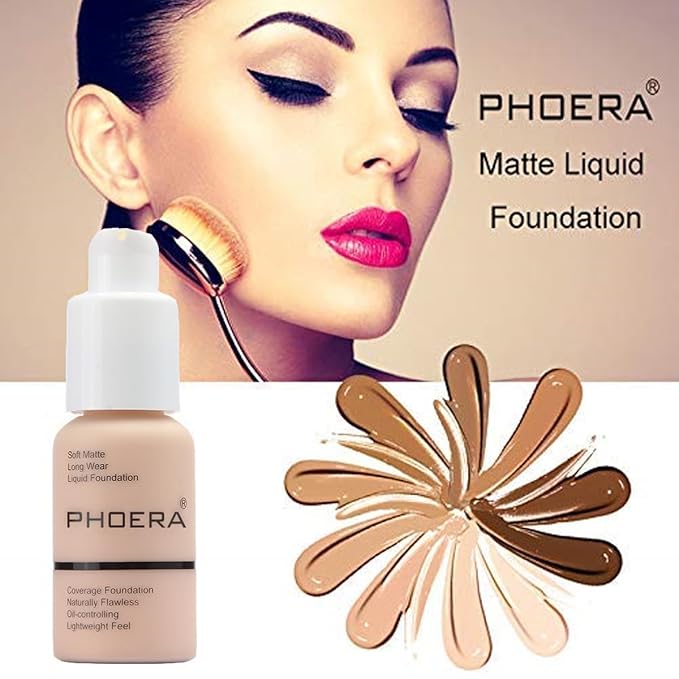 2 Pack PHOERA Foundation,Full Coverage Foundation,Concealer Foundation Full Coverage Flawless New 30ml PHOERA 24HR Matte Oil Control Concealer(103 Warm peach）