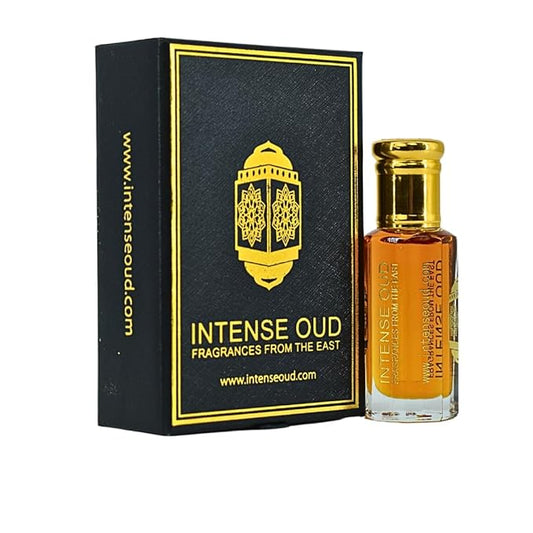 INTENSE OUD Mukhalat Malaki Arabian Perfume Oil for Men & Women, Long Lasting Alcohol-Free Concentrated Fragrance, 12ml (0.40 oz) in Black Gift Box, Rose & Vanilla Notes