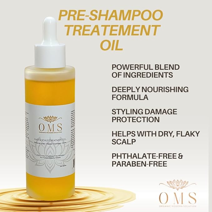 OMS Pre-Shampoo Hair Treatment Oil for Growth & Loss Prevention, Scalp Nourishing, Heat Protection, Anti-Frizz 3oz