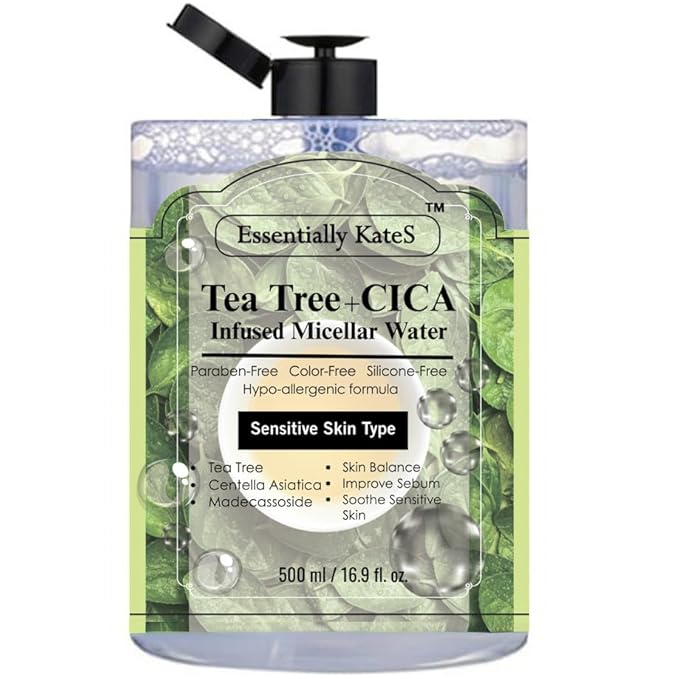 Essentially KateS Makeup Remover Micellar Cleansing Water 16.9 Fl Oz with Hyaluronic Acid & Tea Tree, Hydrating and Suitable for Sensitive Skin - Eyes+Face+Lips - Korean Skin Care