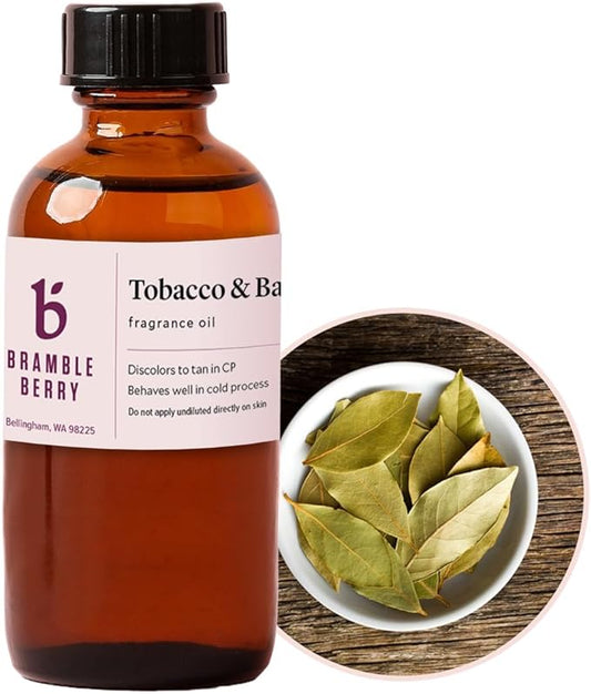 Bramble Berry Tobacco and Bay Leaf Fragrance Oil 2 oz | Bold Earthy Masculine Scent for Soap, Candles, Beard Oil & Skincare | Skin Safe, Vegan, Paraben & Phthalate Free, DIY Craft Essential