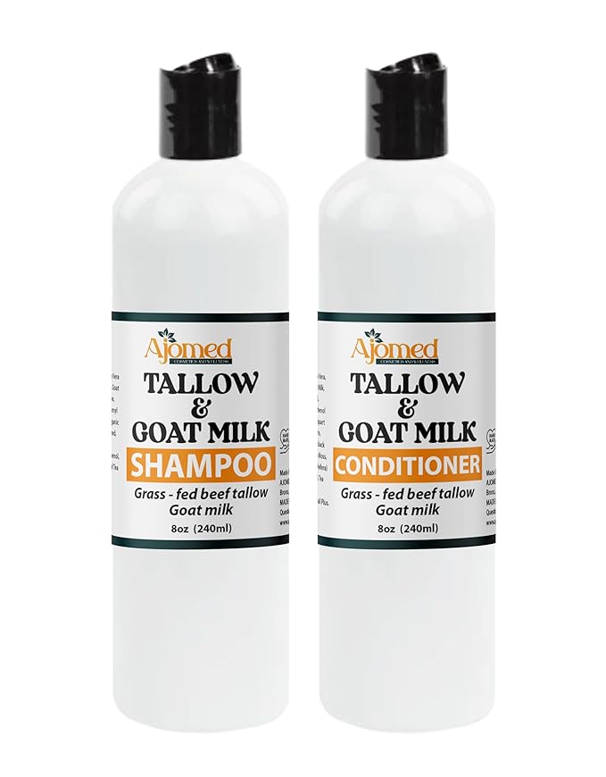Beef Tallow & Goat Milk Shampoo and Conditioner Set - Handmade Hair Care for Thinning Relief, Sea Moss Shampoo and Conditioner, Thickening Formula for Hair Regrowth (Shampoo & Conditioner 8 Oz)