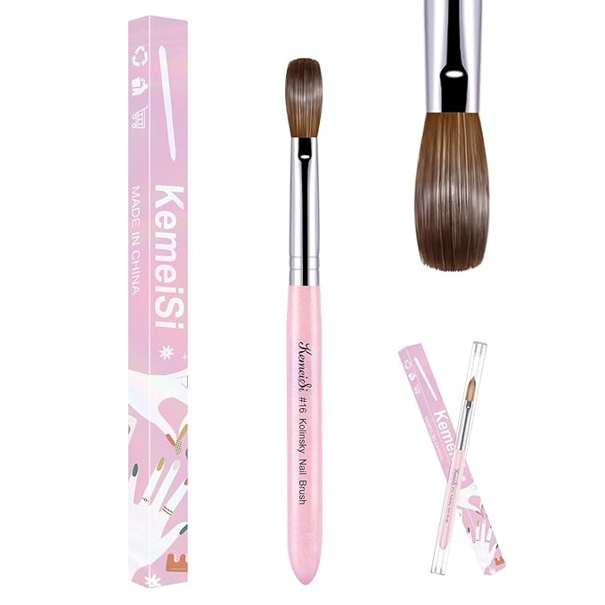Acrylic Nail Brush Size #16, 100% Pure Kolinsky Nail Art Brushes for Acrylic Application, Sturdy Starry Handle Oval Shaped Nail Design Tools for Professional Manicure DIY, Pink