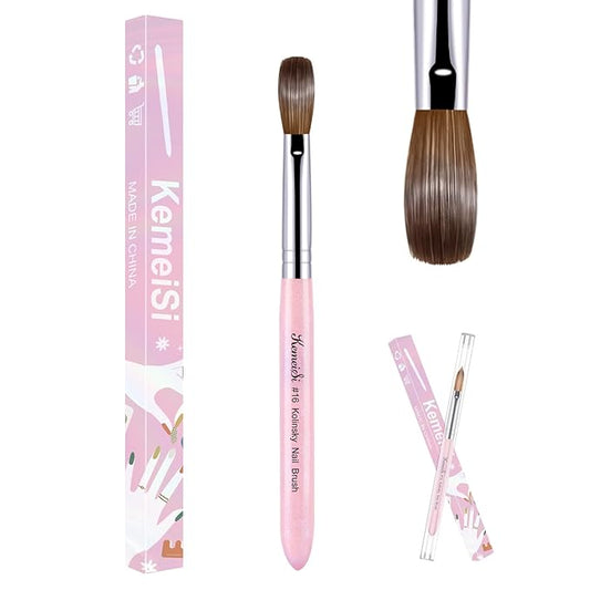 Acrylic Nail Brush Size #16, 100% Pure Kolinsky Nail Art Brushes for Acrylic Application, Sturdy Starry Handle Oval Shaped Nail Design Tools for Professional Manicure DIY, Pink