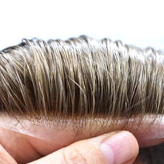 FACE MIRACLE Mens Toupee Lace Front Hairpieces Soft Human Hair Replacement System Natural Hairline Toupee for Men French Lace Poly V-Looped Mens hair Units 6"X8" 6# LIGHT BROWN