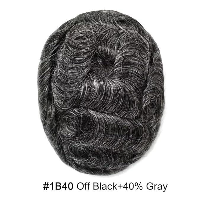 Lace Center Hair System for Men French Lace Toupee for Man Real Human Hair Replacement Systems Thin Skin Around Mens Toupee V-Looped PU Front Hairpieces 6"X9" #1B40