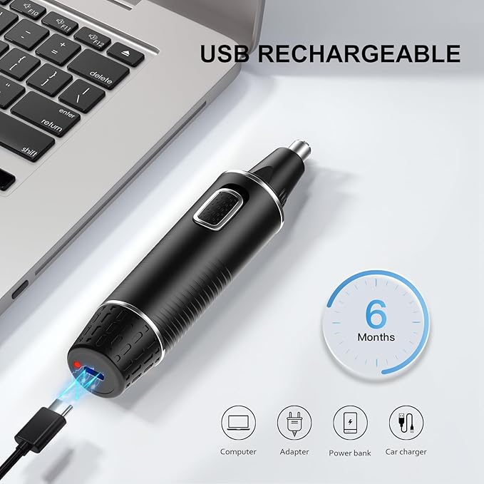 Nose Hair Trimmers for Men，Rechargeable Hair Trimmer 2 in 1 Painless Multifunctional Ear and Nose Hair Trimmer with IPX7 Waterproof Dual Edge Blades (Black Silver)