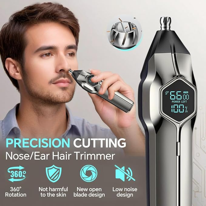 5-in-1 Electric Beard Trimmer Body Hair Trimmer Kit, Professional Cordless Hair Clippers for Men Rechargeable, IPX7 Waterproof Mens Grooming Kit for Face, Mustache, Body, Nose, Gifts for Men (Silver)