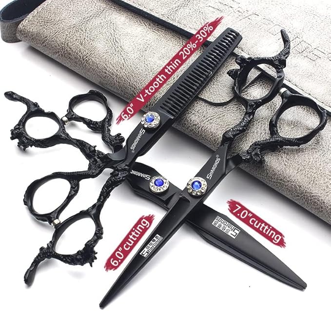 Hairdresser Professional 6-7-8-9 Inch High-End JP440c Hairdresser Scissors Suit Hairstyle Hairstyle Tools Hair Scissors Set (Scissors Set) (6-Inch 3PC-C)