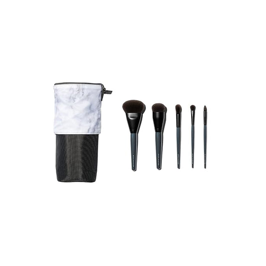 Rose and Ben Beauty Essential 5 Piece Makeup Brush Set and Travel Case | Professional Eye and Face Brushes for Liquid, Cream and Powder Formulas | Cruelty Free