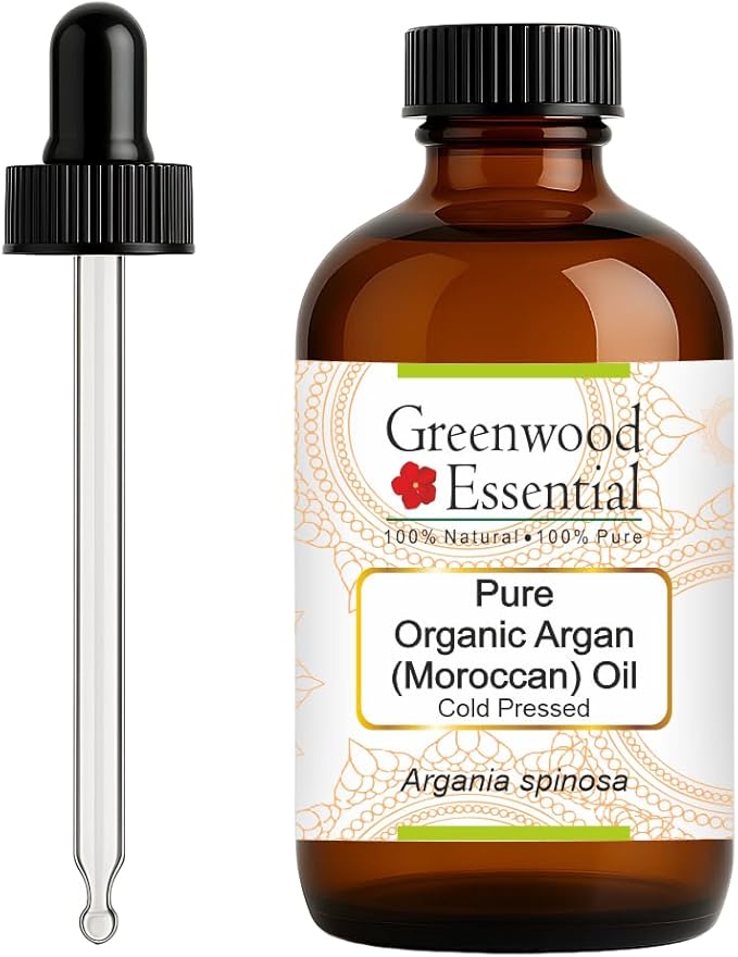 Greenwood Essential Pure Organic Argan (Moroccan) Oil (Argania spinosa) with Glass Dropper Cold Pressed 120ml (4 oz)