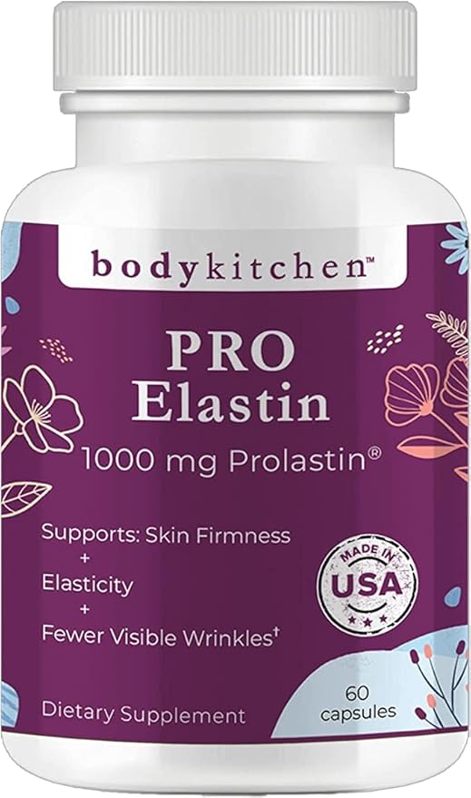 Body Kitchen Pro-Elastin, 1000 mg Elastin Supplement, Help Reduce Signs of Aging, Improved Skin Health, Firmness & Elasticity, Fewer Wrinkles, Veggie Caps, (Pack of 1)