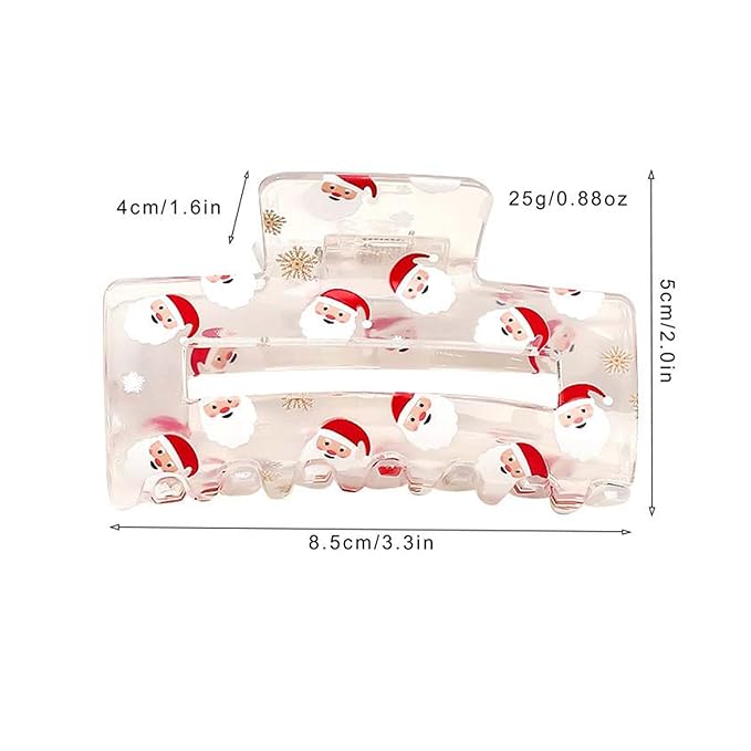 Christmas Hair Clips, Xmas Santa Claus Claw Clips, Rectangular Large Hair Claw Clips for Thick/Thin Hair, Transparent Father Christmas Design Medium Hairpin, Cute Hair Accessories
