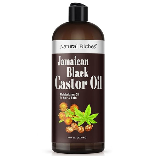 Natural Riches Jamaican Black Castor Oil Pure Organic Cold Pressed for Hair Growth Skin Care for Dry Skin Conditioning Eyebrows Eyelashes Scalp and Nail Moisturizes & Repairs 16fl.oz.