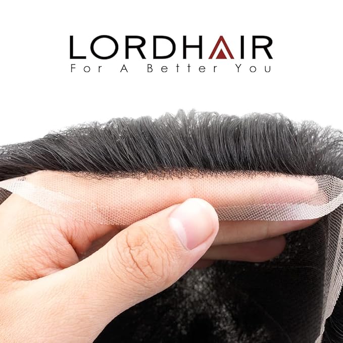 Lordhair Toupee for Men European human hair Full French Lace Hairpieces，Base Size 8x10 inch Hair Replacement System for Men Natural Hairline Human Hair Wig #1A Black