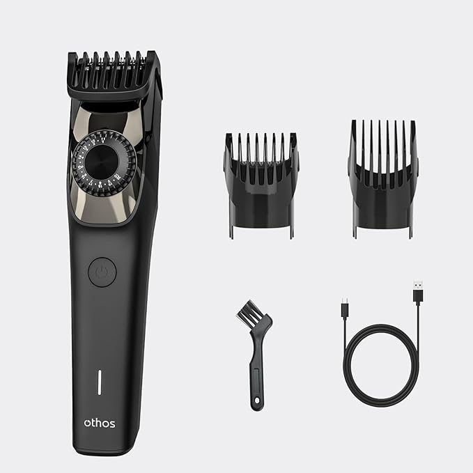 othos Hair Beard Trimmer,Cordless with Adjusting Wheel, USB Type C Rechargeable, 2 Guide Combs,Cleaning Brush