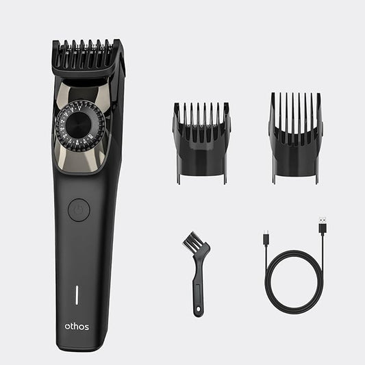 othos Hair Beard Trimmer,Cordless with Adjusting Wheel, USB Type C Rechargeable, 2 Guide Combs,Cleaning Brush