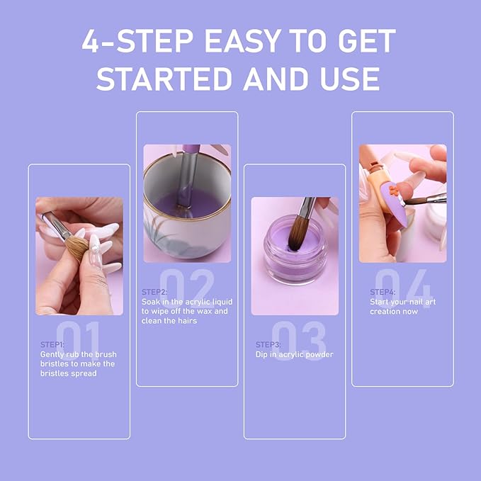 Acrylic Nail Brush Size #16, KEMEISI 100% Pure Kolinsky Nail Art Brushes Sturdy Handle Oval Shaped Acrylic Powder Nail Design Tools for Professional Manicure DIY Home Salon (Purple)