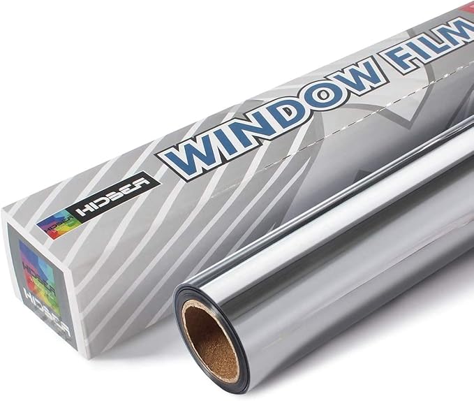 HIDBEA One Way Privacy Window Film, Daytime Privacy Sun Blocking Anti UV Reflective Window film Heat Control Static Cling Window Tint film for Home and Office, Silver, 35.4 x 393.7 Inch