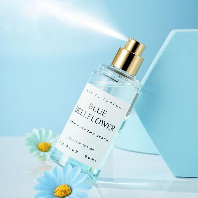 Hair Perfume for Women, Summer Lightweight Long Lasting Fragrance Mist - 3:7 Hydrating Serum Alcohol Free Formula, Argan Oil Scented Hair Spray with Keratin & Elastin (Blue Bellflower) 2.7 fl oz