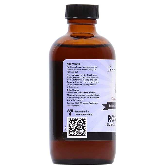 Sunny Isle Rosemary Jamaican Black Castor Oil 4oz | Hair Growth Treatment | For Scalp & Acne-Prone Skin | Hot Oil Application