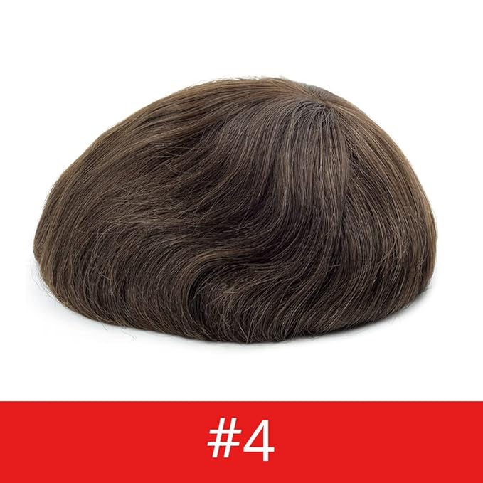 Lordhair Toupee for Men European human hair Full French Lace Hairpieces，Base Size 7x9 inch Hair Replacement System for Men Natural Hairline Human Hair Wig Medium Bark Brown #4