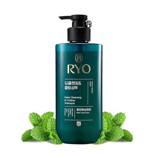 RYO Deep Cleansing Shampoo with Korean Ginseng & Caffeine - Cooling and Refreshing for Oily Scalp, Hair Loss Care, Anti-Dandruff, Sebum Control, 16 Fl Oz.