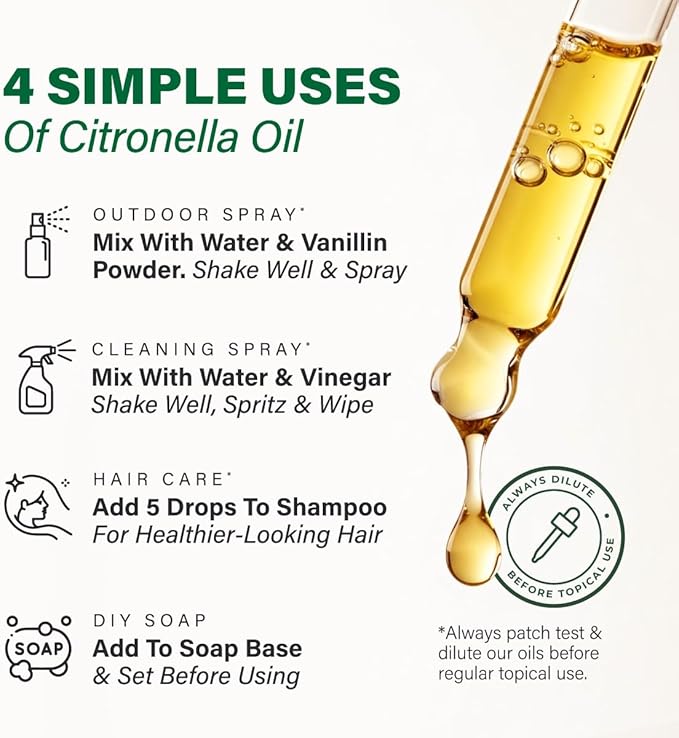 KUKKA Citronella Essential Oils - 4 Fl Oz - for Hair, Skin, Diffuser, Aromatherapy & DIY Soap Making Scent