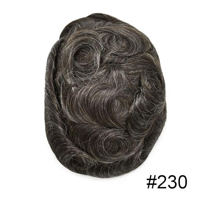 FACE MIRACLE Toupee for Men French Lace Hairpiece Human Hair Replacement System Skin PU Mens Toupee V-Looped Front Hair System 8"X10" #230 2# DARKEST BROWN WITH 30% SYNTHETIC GREY