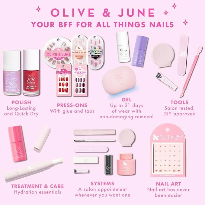 Olive & June Long Lasting Nail Polish | Gel-Like Finish No Lamp Needed | Lasts up to 10 days | Salon-Quality Color at Home | 15-Free Vegan Cruelty-Free Chip-Resistant Shine | Grateful & Kind Pure Pink