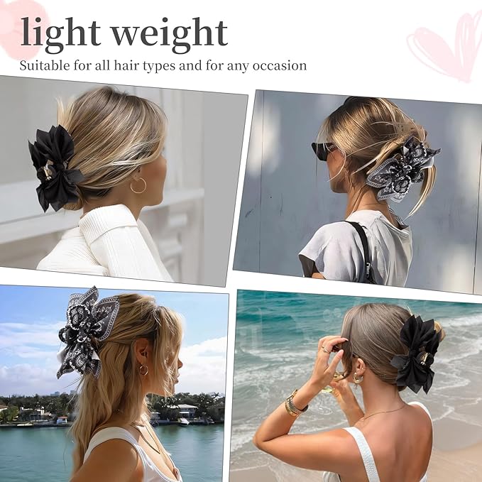 Bow Claw Clips Bow Hair Clips Black 2PCS Big Hair Bows for Women Butterfly Styling Large Hair Clips for Thick Hair for Girls Hair Accessories for Teen