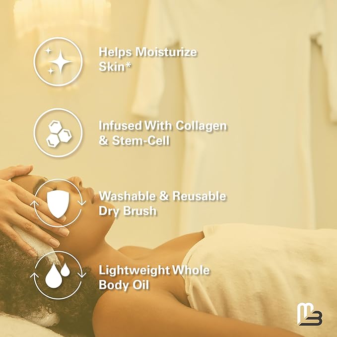 Anti Cellulite Massage Oil and Firm Dry Brush Kit | Collagen & Stem Cell Skin Tightening Kit | Radiant Body Care Kit for Women by M3 Naturals