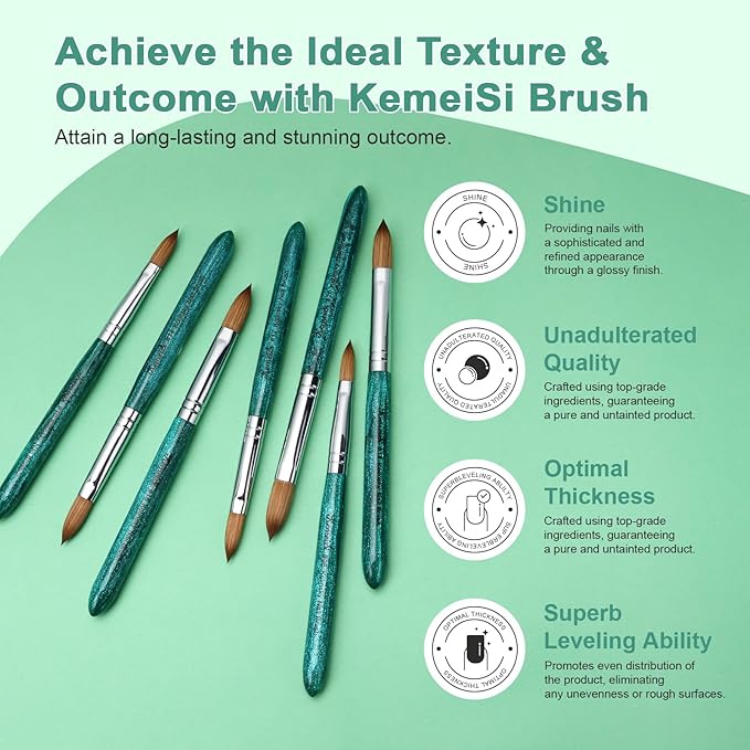 Acrylic Nail Brush Size #16, 100% Pure Kolinsky Nail Art Brushes for Acrylic Application, Sturdy Starry Handle Oval Shaped Nail Design Tools for Professional Manicure DIY, Green