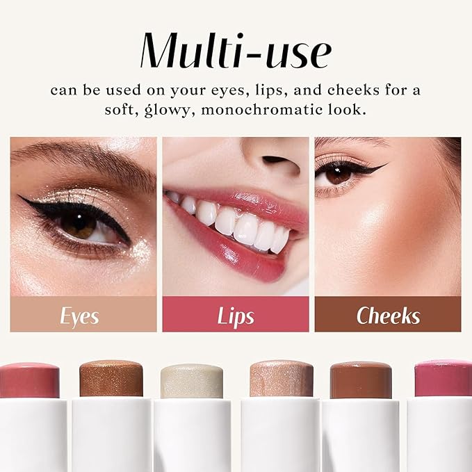KIMUSE Multi Stick Trio Face Makeup, Cream Blush Stick for Cheeks & Lips, Contour Stick & Highlighter Makeup Sticks for All Skin