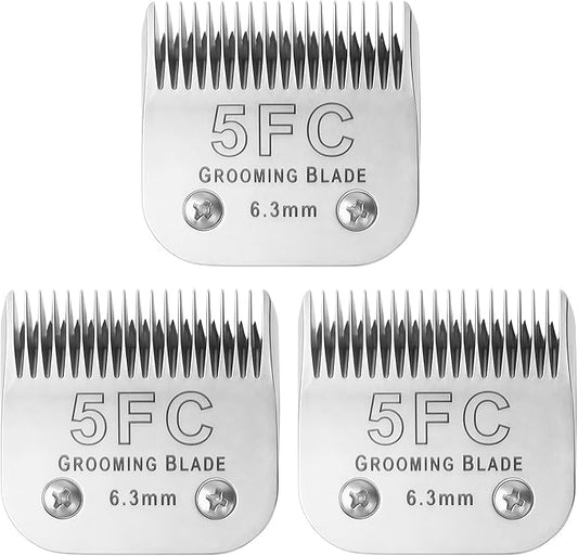 3 Pcs Size 5FC Detachable Dog Grooming Blades, Compatible with Andis, Oster A5, Wahl KM10 Series Clippers, Cut Length 6.3mm, Silver (5FC 6.3mm, 3 Packs)