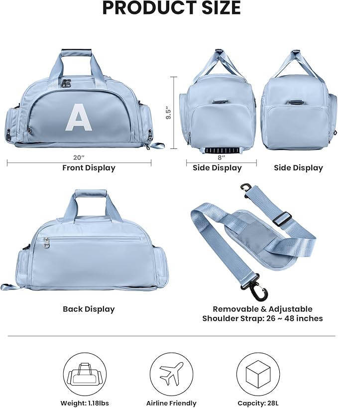 Gifts for Daughter, Initial Gym Bags with Shoe Compartment, Dance Bag for Girls, Monogram Kid Overnight Bags, Travel Duffle Tote-Birthday Gift for Sister Niece Friend (Letter M)