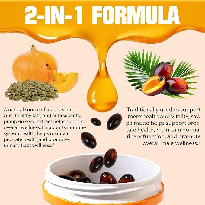 Pumpkin Seed Oil Capsules | Pumpkin Seed Oil with Saw Palmetto Softgels | Organic Pumpkin Seed Extract for Hair Growth, Bladder & Prostate Health | Cold Pressed & Pure Virgin, 1000mg, 120 Softgels