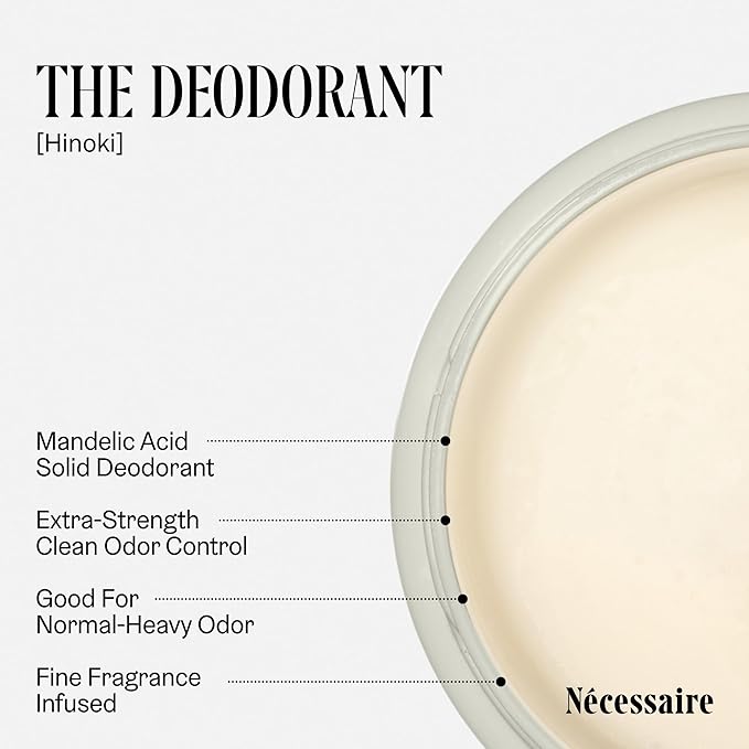 Nécessaire The Deodorant Hinoki | Natural Aluminum Free Deodorant For Women & Men. Extra Strength Treatment with Mandelic Acid. Free of Baking Soda, Ozokerite & Parabens (75 g/2.5 oz)