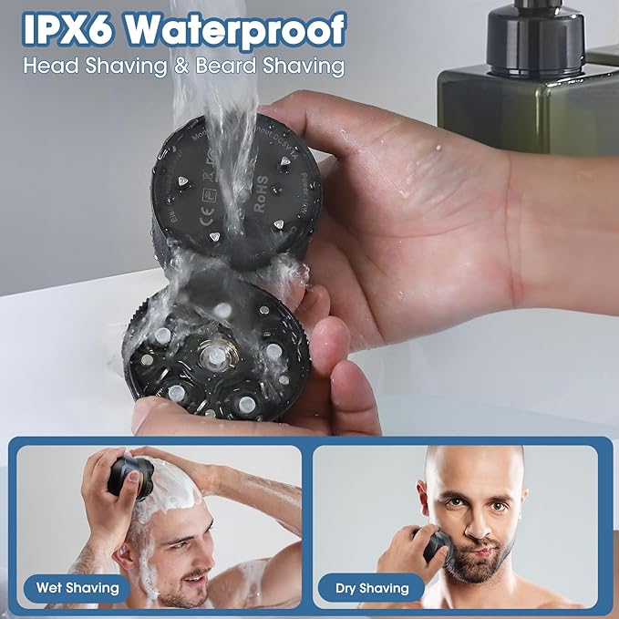 6D Electric Head Shaver for Men, Magnetic Wet & Dry Razor Electric Razor Hair Trimmer, IPX6 Waterproof, LED Display, Rechargeable Cordless Grooming Kit