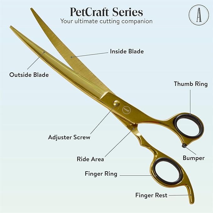 ANDUSTRIAL - Professional Hair Cutting Pet Grooming Scissors/Shears For Cats, Dogs - Premium High Carbon Steel Quality - Smooth And Sharp - 8.5 Inch, Gold