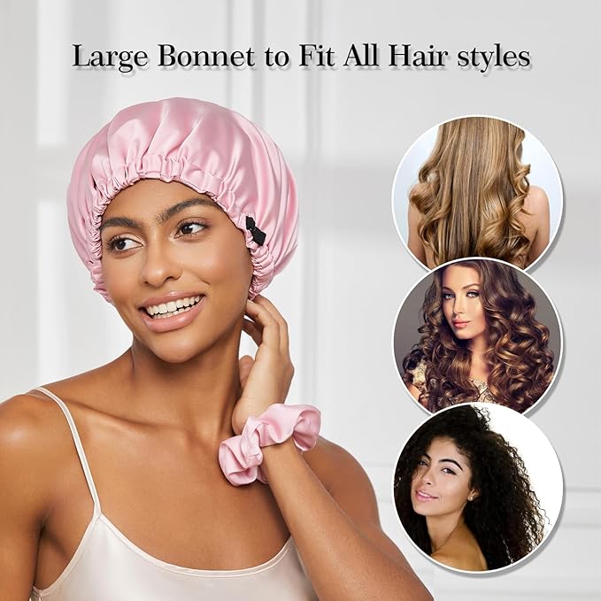 Satin Bonnet Silk Bonnet for Sleeping Women Double Layer Hair Bonnet Wrap Sleep Cap Gifts for Women Curly Hair
