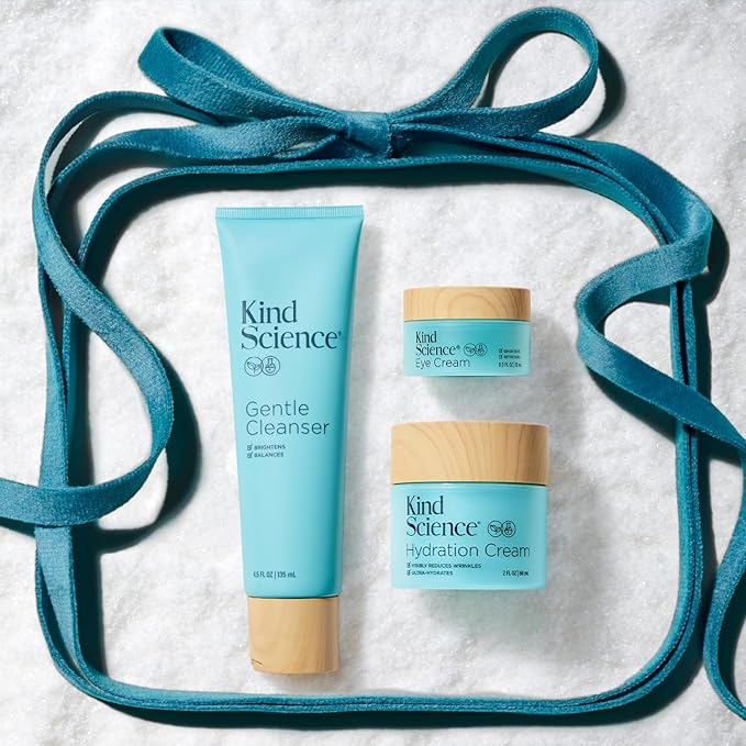 Kind Science 3-Piece Skin Care Set, Gentle Cleanser, Hydration Cream, Eye Cream - Essential Anti Aging Trio - Anti Aging Skin Care Set for Women - Paraben, Dye & Fragrance Free, Cruelty Free