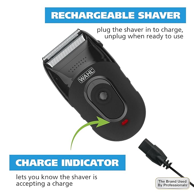Wahl Compact Rechargeable Lithium Ion Shaver Kit with Hygienic Rinseable Foils & Cutter Bar with Dual Flexible Foils That Move with The Contours of Your Face - 7065