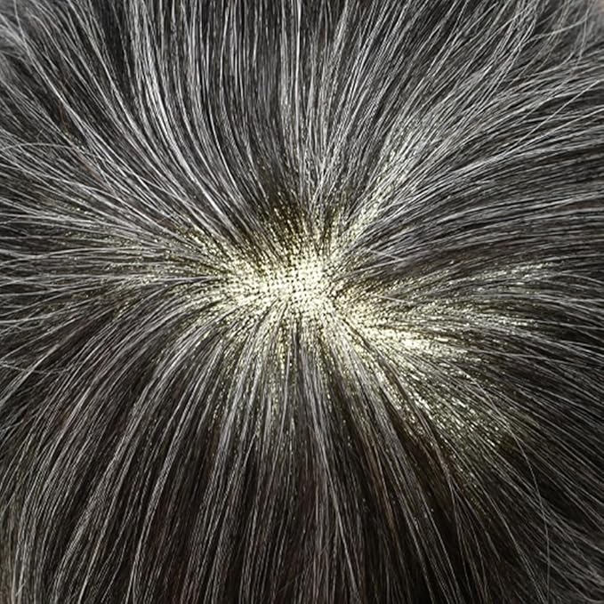 FACE MIRACLE Hair System for Men French Lace Mens Toupee Human Hair Replacement System Lace with PU Toupee for Men Male Hair Piece Wigs 8"X10" #1B40 1B# OFF BLACK WITH 40% SYNTHETIC GREY