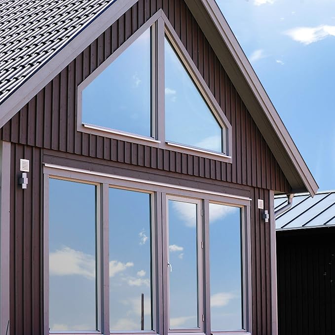 Volcanics One Way Window Privacy Film with Installation Tools, Sun Blocking Window Tinting Film for Home Heat Control Mirror Tint Film Static Cling 35.4 x 78.7 Inches, Silver