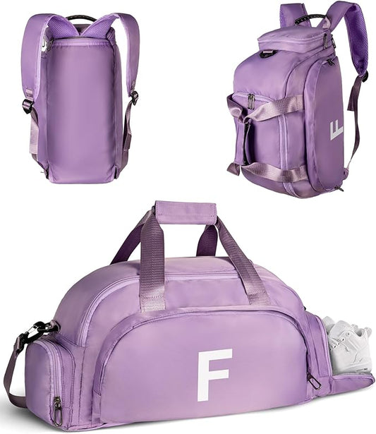 Travel Essentials-Gifts for Teenage Girls, Initial Gym Bags with Shoe Compartment, Girl Duffel Bag, Monogram Kid Overnight Bags, Bachelorette Party Wedding Gift (Letter F)