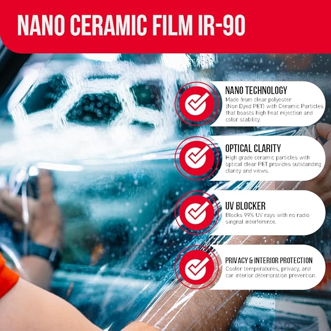 United Ultra Ceramic Window Tint 2PLY Nano Ceramic Film 10% 40Inch (Width) x 100Feet/Roll with High Heat Rejection 80-95% IRR - Car Window Tint Blocks UV/IR Rays Color Stability Adhesive Film