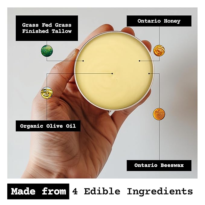 The Tallowed Truth F-Balm Tallow – Grass-fed, Grass-finished Tallow – 5 Ingredients Only – Canadian-made All Purpose Tallow Balm – Made in Canada – Tallow for Face & Body (2 oz (1-Pack), Unscented)
