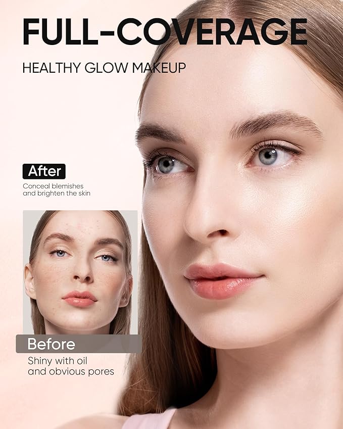 Full Coverage Cushion Foundation, Weightless, Skin Fit, Satin Glow Finish, Oil-Control Waterproof Foundation, Sweatproof Flawless BB Cream CC Korean Makeup,Tattoo Cover Up, Buildable(#22W Sheer Beige)